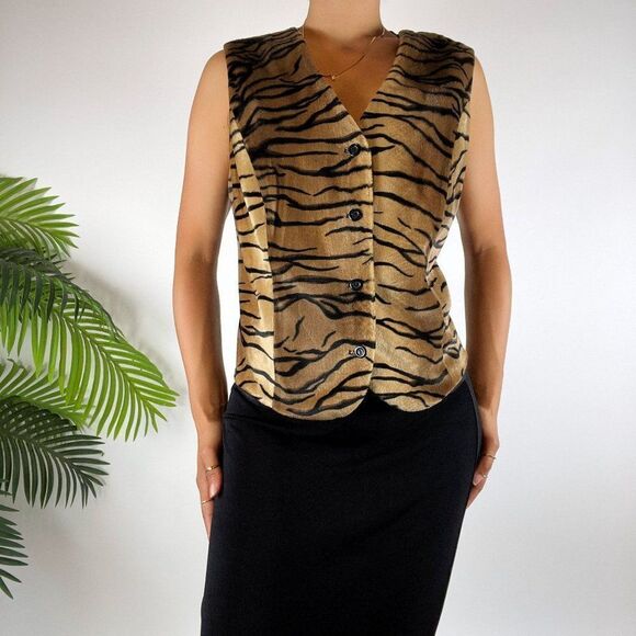 Women's Vintage 90s Grunge Indie Boho Animal Print Retro Vest / Size: Medium - Picture 2 of 5